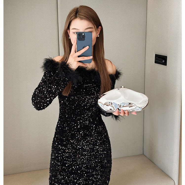 2025 nuevo paquete de cena de moda transfronteriza bolsa de dama exquisita bolsa de metal acrílico bolsa de piedra de forma extraña bolsa de mano