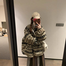 羊羔毛外套女2025冬季新款费尔岛雪花摇粒绒皮毛一体减龄洋气棉服