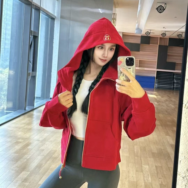 LULU Original Scuba Hooded Sweatshirt, Loose Fit, Full Zip, Yoga Outdoor Sports, Fleece-Lined, Warm Jacket for Women