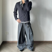 高智感灰色假两件拼接西装式针织开衫男秋季冷淡系高级感短款外套