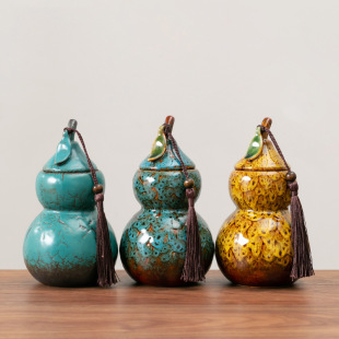 Ceramic Kiln Turned Gourd Tea Jar Medium-Sized Household Creative Sealed Jar Moisture-Proof Medicine Jar Storage Tea Jar Manufacturer Customization
