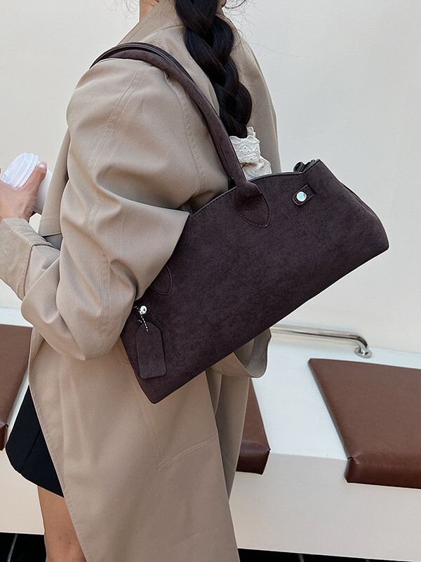复古麂皮绒手提枕头包女2025秋冬新款时尚小众百搭通勤单肩腋下包|undefined