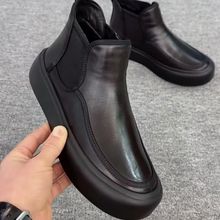 加绒马丁靴男士真皮高帮靴子秋冬保暖切尔西皮靴百搭厚底休闲棉靴