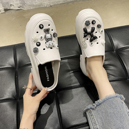 Women's Croc Shoes 2024 Spring and Summer Women's Platform Thick-soled Beach Shoes Student Baotou Outer Slippers