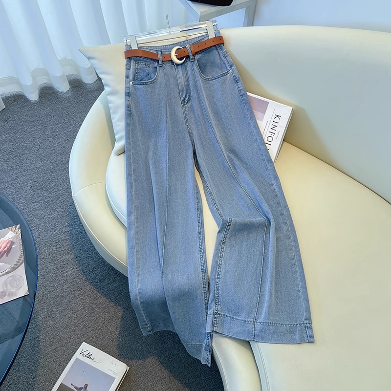 浅蓝色牛仔裤子女士2025年新款春夏季爆款窄版气质宽松阔腿直筒裤