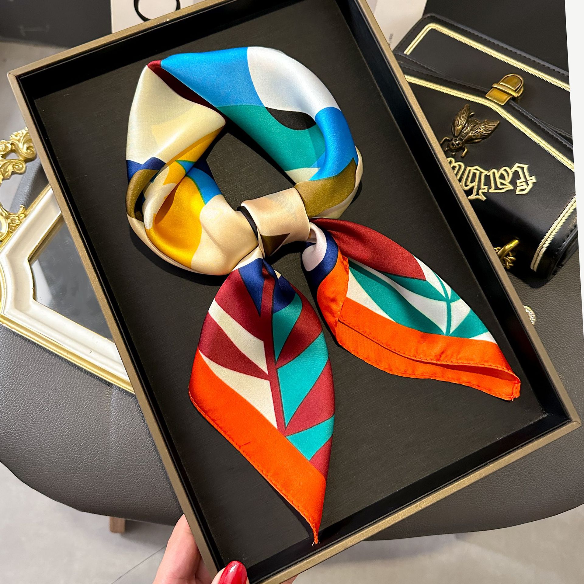 60g Weight Silk Scarf Classification Holiday, Daily Occasion Satin Material Women's Elegant Bag Flower Satin Silk Scarf