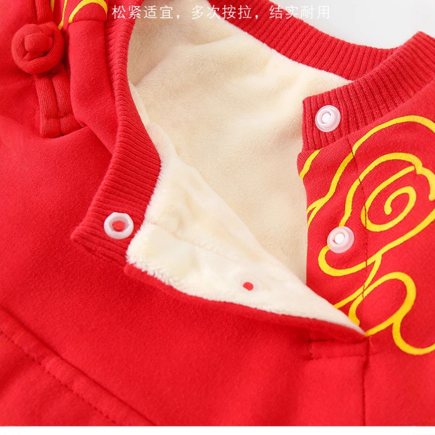 Bebé Otoño e Invierno Polar forrado cálido mono Año Nuevo bebé mameluco rojo festivo recién nacido Cien días Viejo Año Nuevo saludo ropa