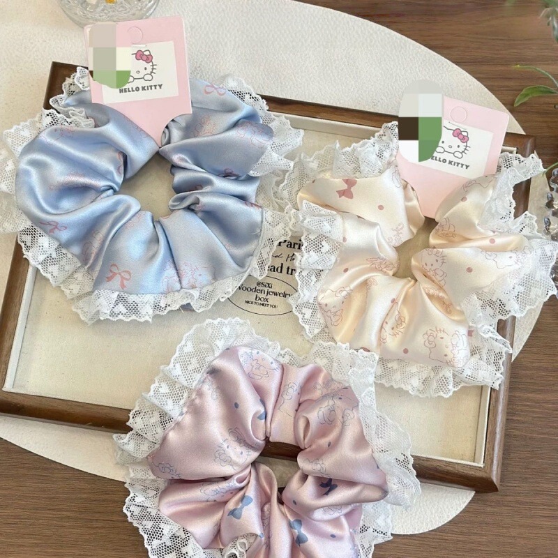 Delicate Lace Trim Kitty Scrunchie Sweet Bun Hair Tie Ponytail Hair Rope Hair Accessory