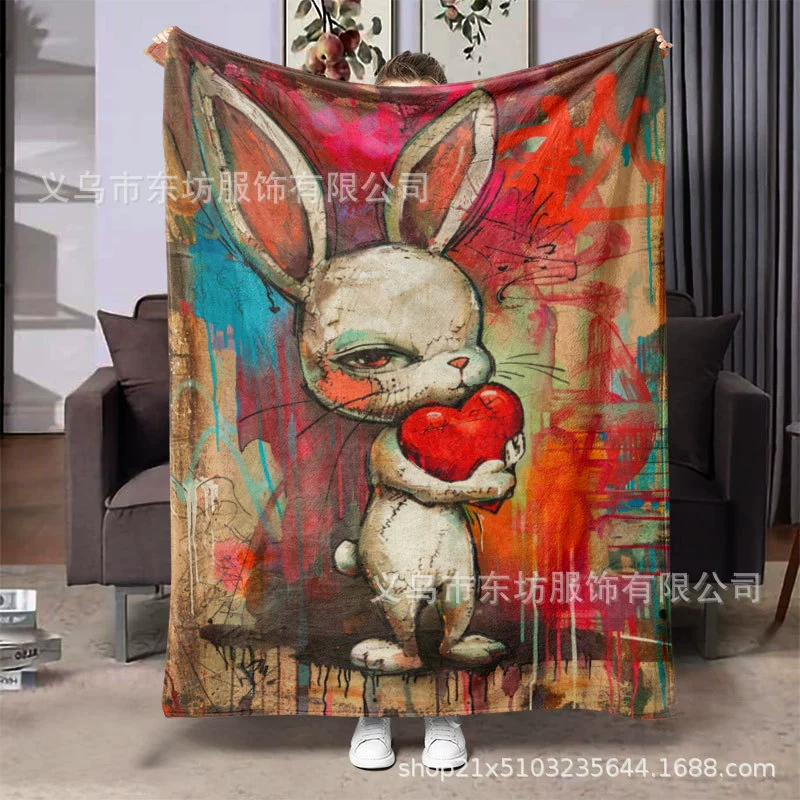 Креативный кролик граффити любовь мягкий и удобный фланелевый одеяло ленивый должен быть дома