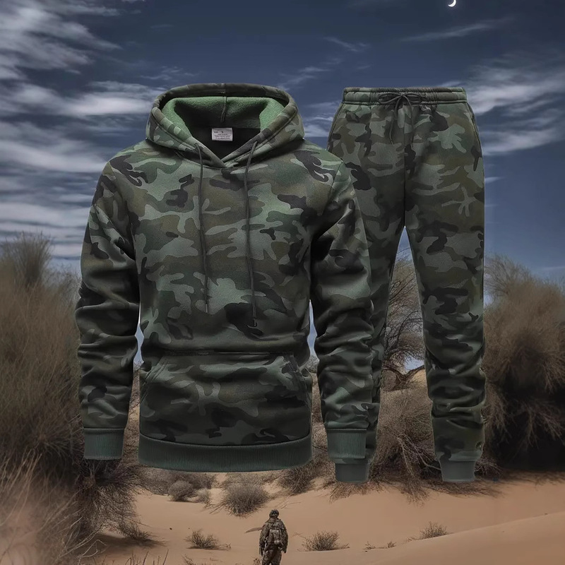 Men's Full-Body Camouflage Suit, Cross-Border Casual Sports, Thickened and Oversized, Printed Hoodie and Sweatpants, Trendy Style