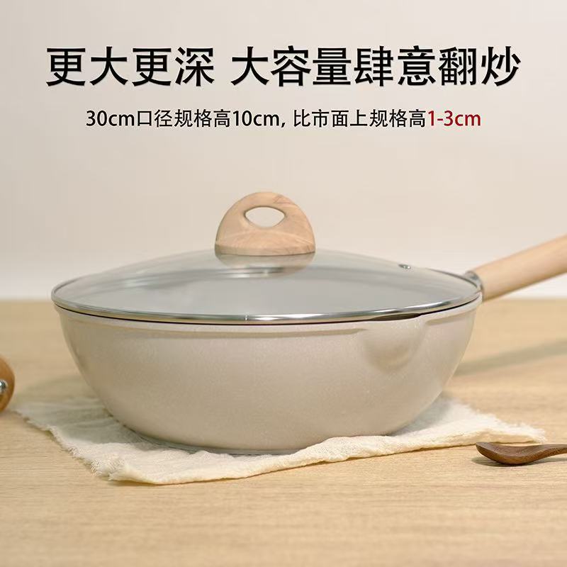 Cross-Border Household Medical Stone Non-Stick Wok Cooking Pot Non-Stick Frying Pan Flat Deep Frying Pan Steak Frying Pan High Appearance