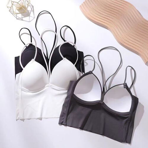Summer thin ice silk halterneck deep V sexy beautiful back underwear latex all-in-one cup wrap chest wear camisole for women
