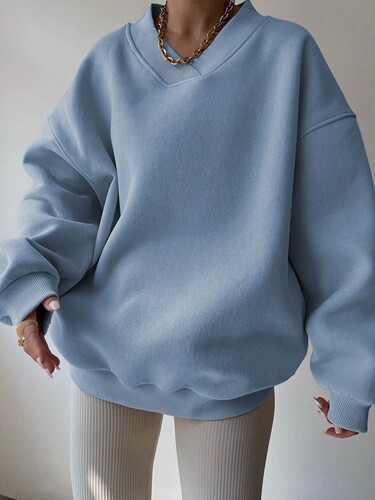 2025 new autumn Amazon European and American casual women's solid color long-sleeved round neck sweatshirt loose large size sweatshirt
