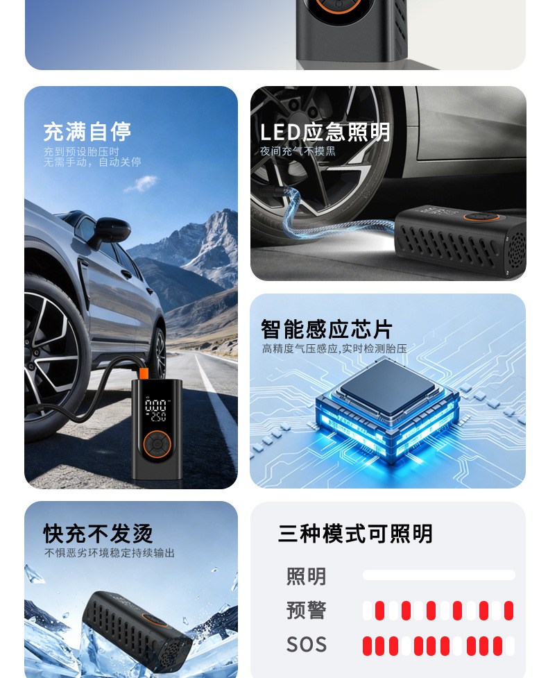 Car-Mounted Wireless Air Pump, Portable Smart Digital Display Air Pump, High-Pressure Car Tire Inflator for Electric Vehicles
