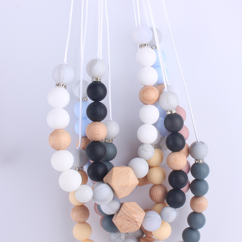 Nueva silicona molar mordedor collar creativo DIY madera de haya grande octogonal collar colgante cadena de la clavícula