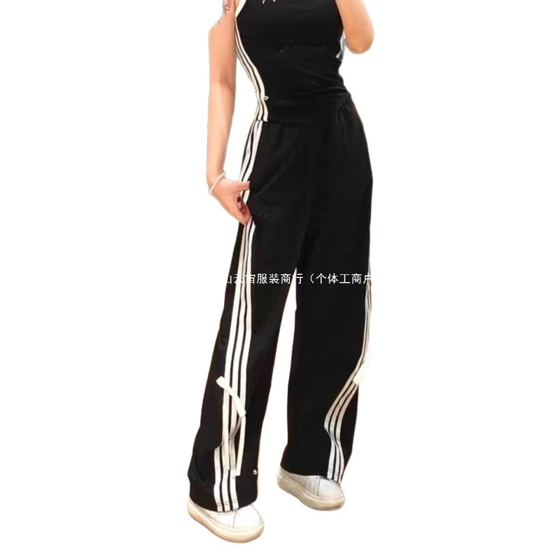 原版原标/春夏25ss条纹织带可拆卸蝴蝶结宽松阔腿休闲长裤JY7666|undefined