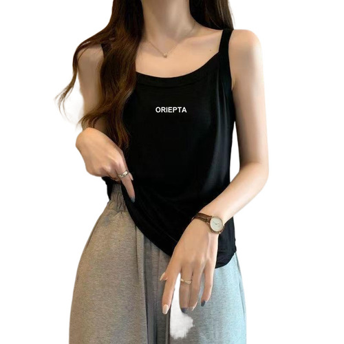 Relaxed Plus-Size Tank Top Straps Women Summer Design Outerwear Sleeveless Black Solid Color Versatile Top