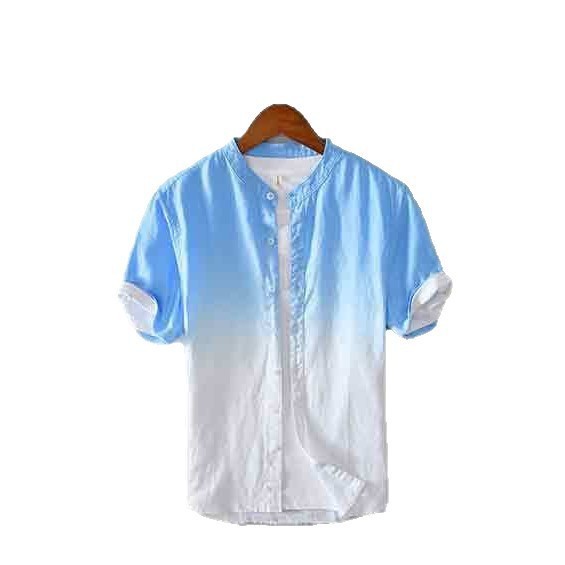 Summer New Japanese-style Fresh Stand-up Collar Short-sleeve Shirt, Loose And Thin, Pure Linen Gradient Men's Shirt_voghion.com