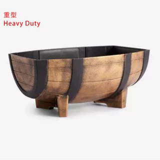 亚马逊跨境创意园艺塑料仿木桶花盆Half Barrel Flower Planter