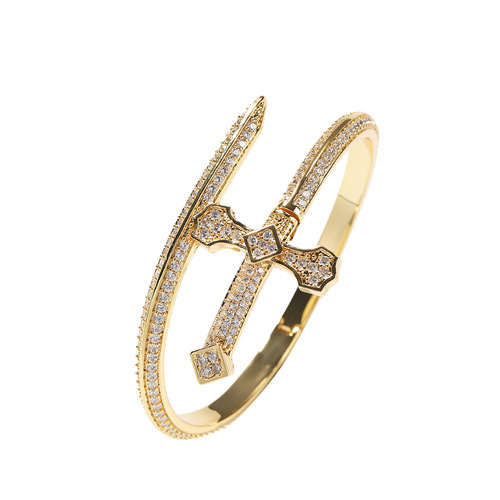 Hip-hop ancient cute European and American new product Sword of Justice bracelet copper inlaid with zircon full of diamonds trendy versatile hand jewelry wholesale