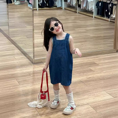 女童背帶裙2024夏裝裙子童裝純色大口袋牛仔裙女孩無袖連衣裙潮