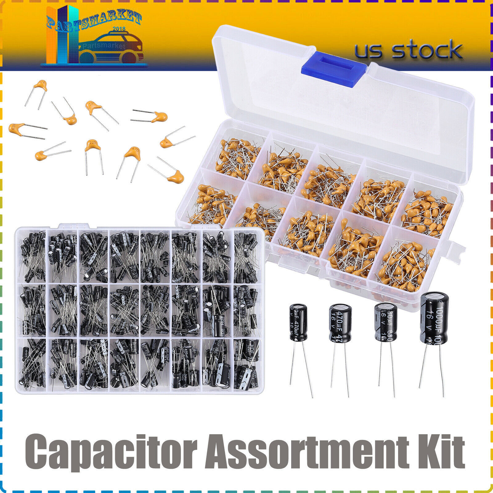 1100PCS 24种规格500个电解电容加600只独石电容包 0.1UF-10UF