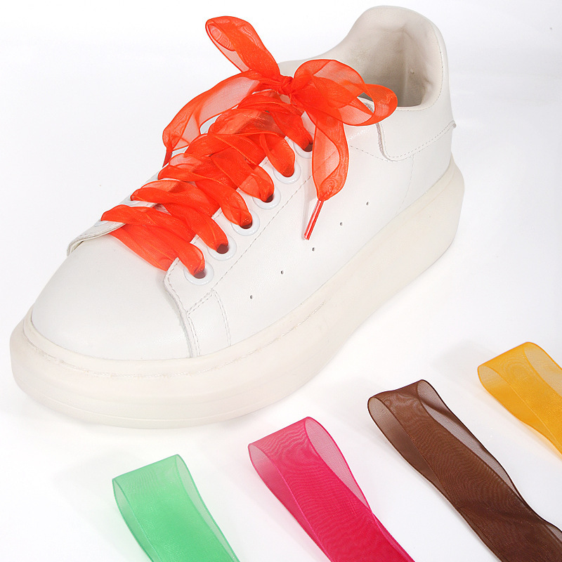 2.5cm Wide Tulle Ribbon Shoelaces Widened Transparent Silk Shoelaces Color Candy Color Snow Yarn Lace Flat Wide Shoelaces