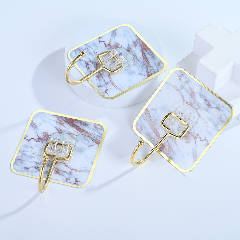 Strong Traceless Metal Hook Marble Pattern Gold Hook Nail-free Punch-free Hook Kitchen Bathroom Hanging Clothes Adhesive