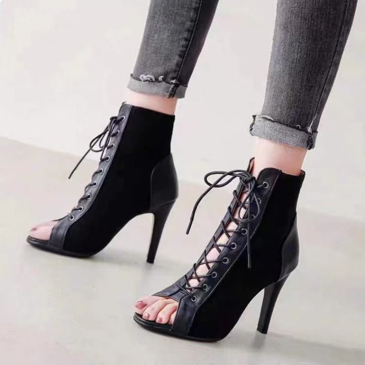 Lace-Up Toe Summer High-Heeled Boots Dance Size European and American 2023 Thin Women's Short Boots Sandals Boots Cut Out Dance Sandals