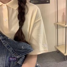 日系polo衫短袖女2022新款潮设计感白色T恤女学生韩版上衣夏