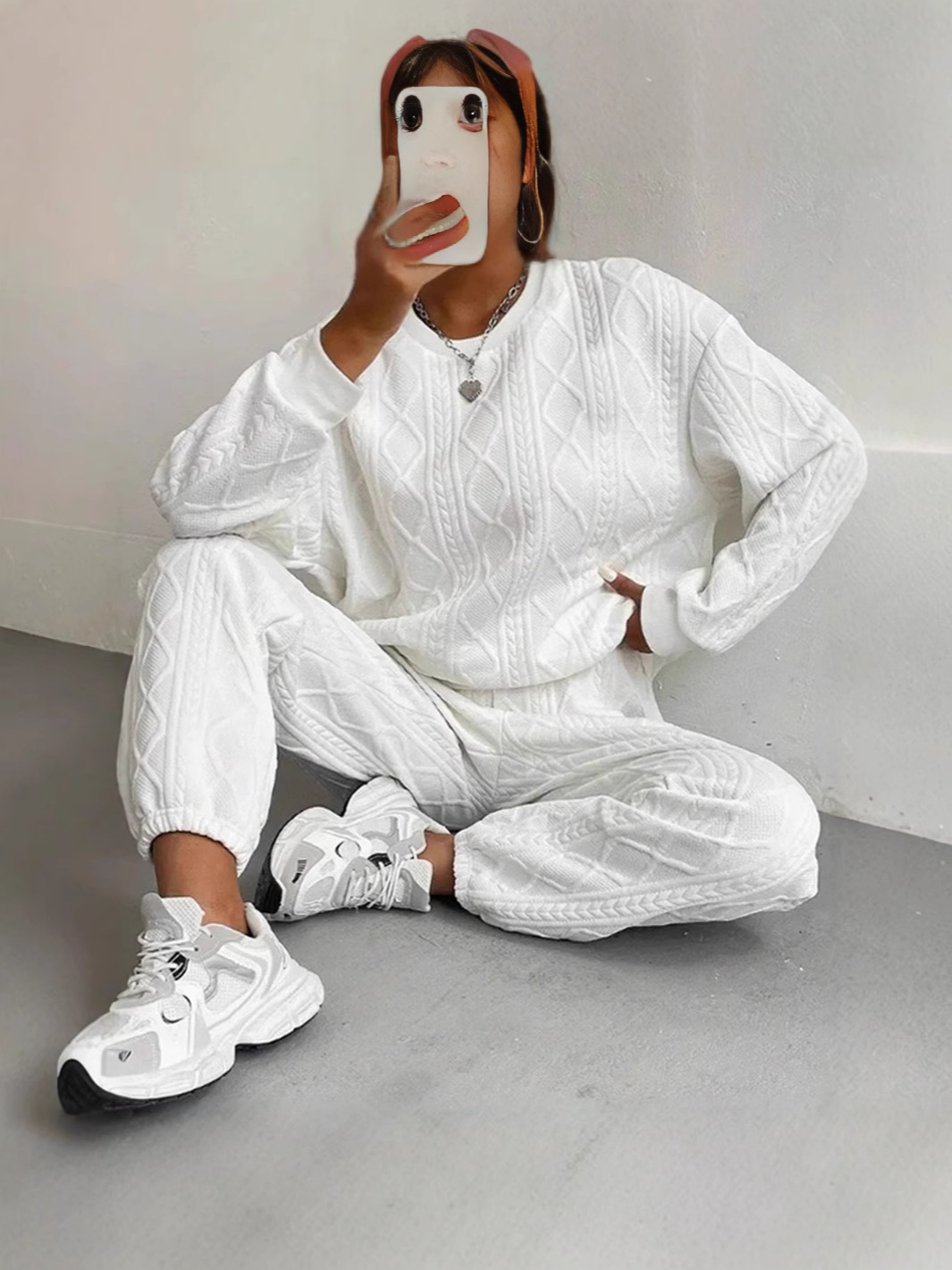 2025 Autumn and Winter European and American Clothing Cross-Border New Fashion Threaded Jacquard Pants Casual Two-Piece Suit for Women