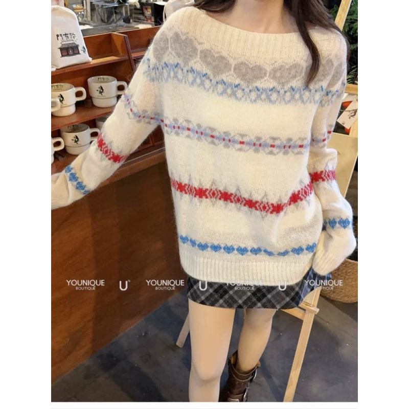 2025 otoño invierno cápsula en forma de cuello Fairy Island atmósfera Jacquard suéter de Navidad para mujeres