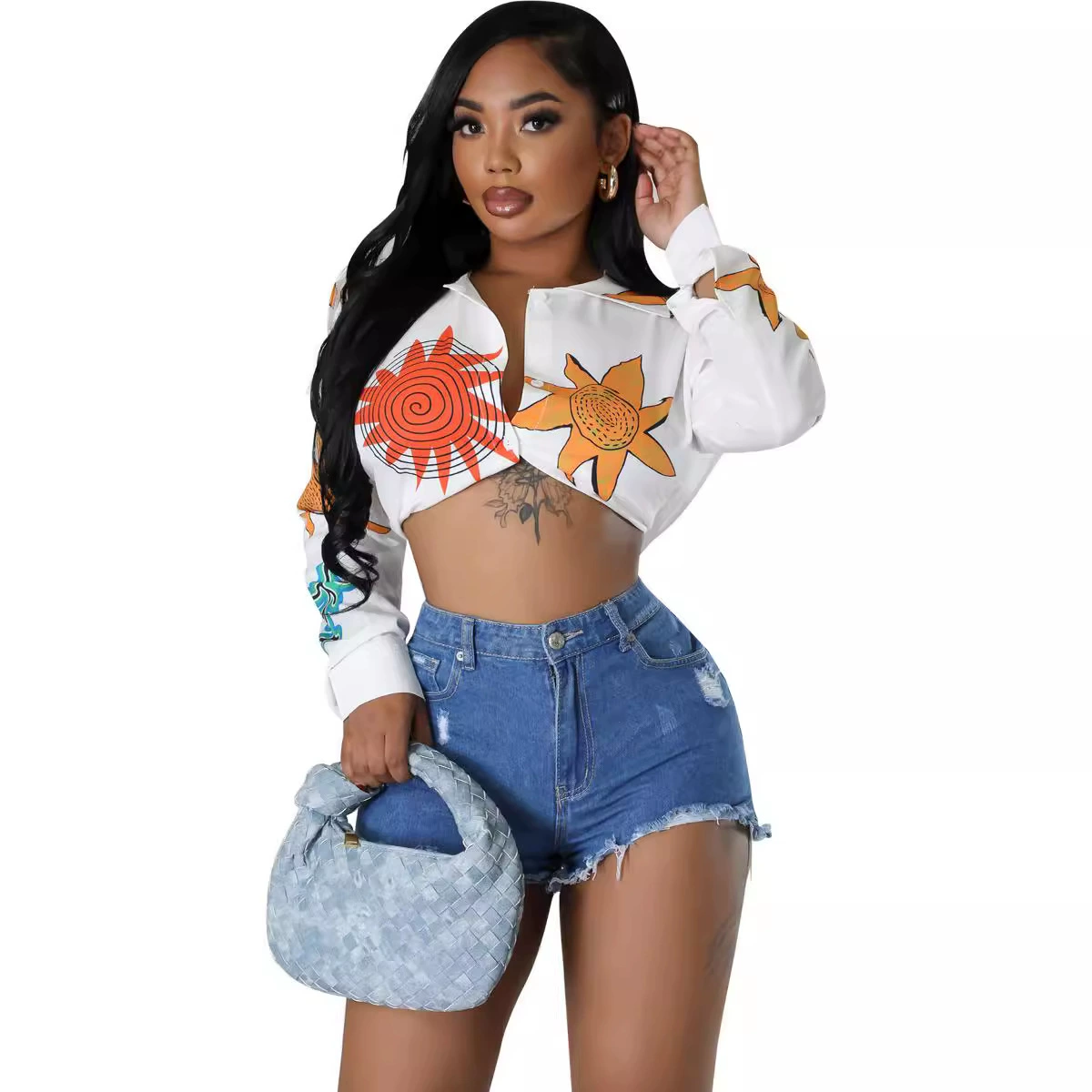 3204 европейская и американская женская одежда 2023 осень-зима новый принт треугольный платок шаль пуговицы с длинными рукавами рубашка