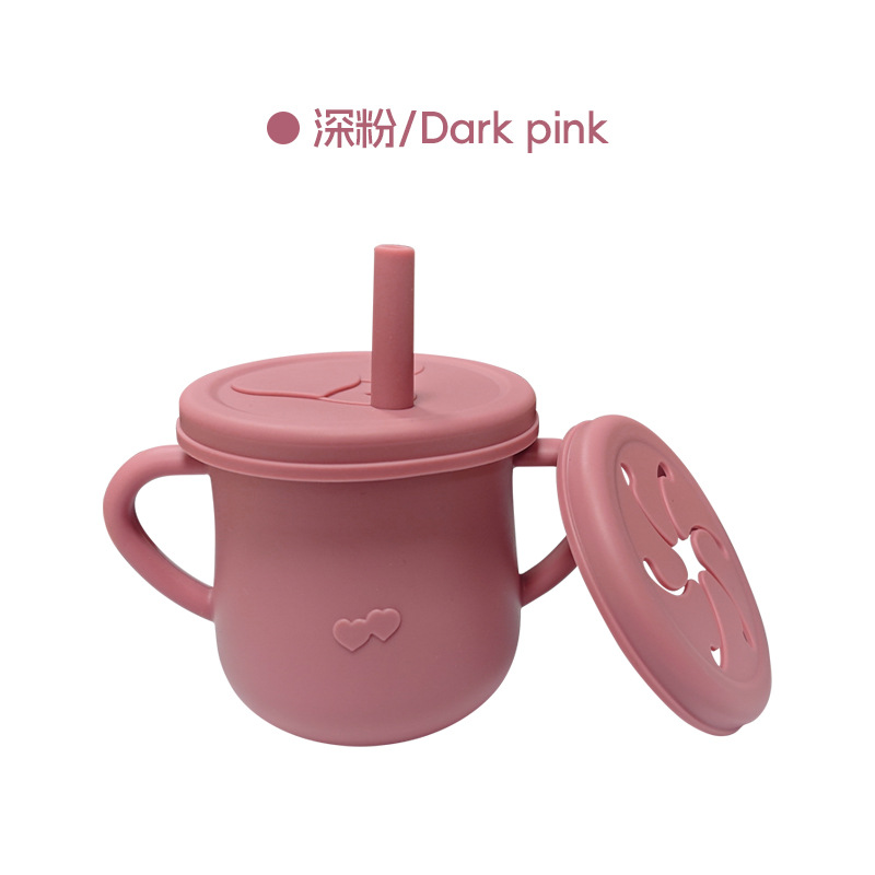 Taza de agua de silicona para niños, taza de agua de paja a prueba de fugas, taza de bocadillos de silicona para bebés, taza de agua para bebés