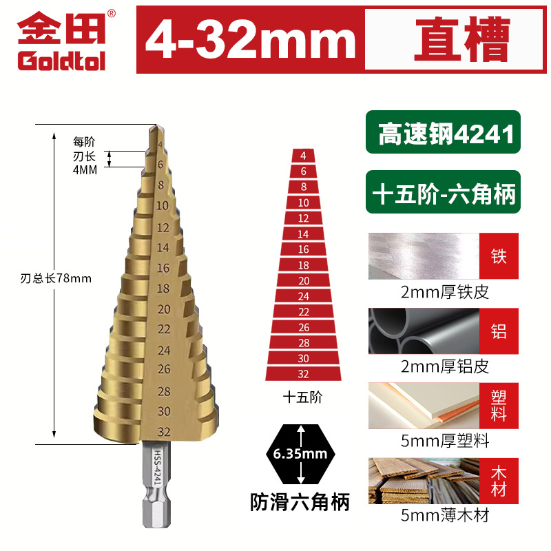 Jintian Pagoda broca agujero reamer perforación de acero inoxidable metal escalón especial de alta dureza broca de mano rotativa