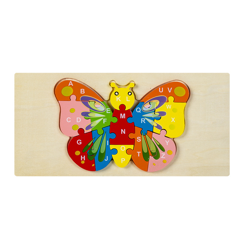 Rompecabezas para niños transfronterizos Animales cognitivos digitales dibujos animados rompecabezas tridimensional educación temprana para bebés iluminación juguetes de madera al por mayor