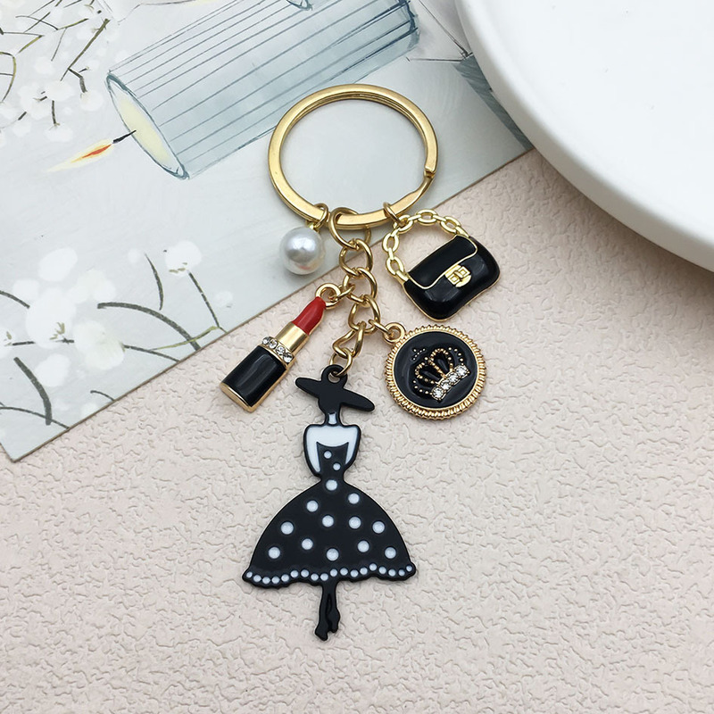 New oil-dripping black ladies bag lipstick crown keychain fashion creative small pendant cross-border for hot sale New oil-dripping black ladies bag lipstick crown keychain fashion creative small pendant cross-border for hot sale