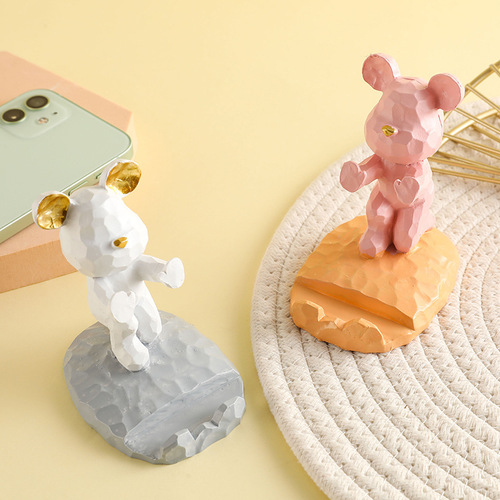 Dropshipping Cute Violent Bear Tablet Phone Holder Resin Crafts Desktop Decoration Small Ornament Gift