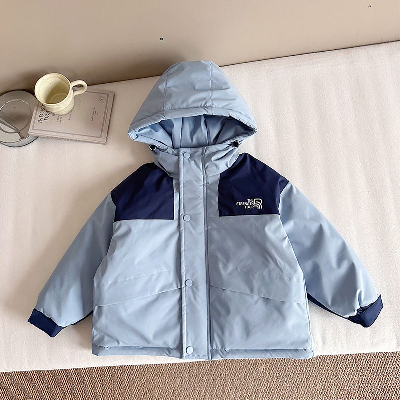 Wind Valley 2025 nuevo invierno para niños coreanos color contrastante chaqueta de plumón chaqueta de asalto con capuz chaqueta gruesa image 7