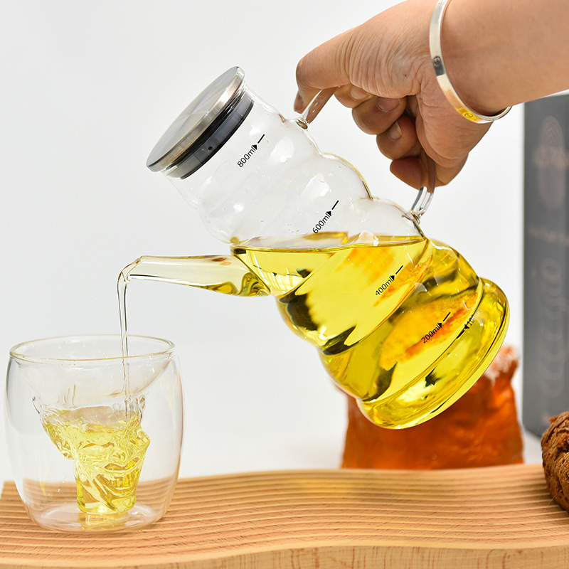 Olla de aceite de vidrio botella de aceite a rayas cocina hogar a prueba de fugas botella de condimento de aceite no colgante resistente a altas temperaturas tetera fría hervidor frío
