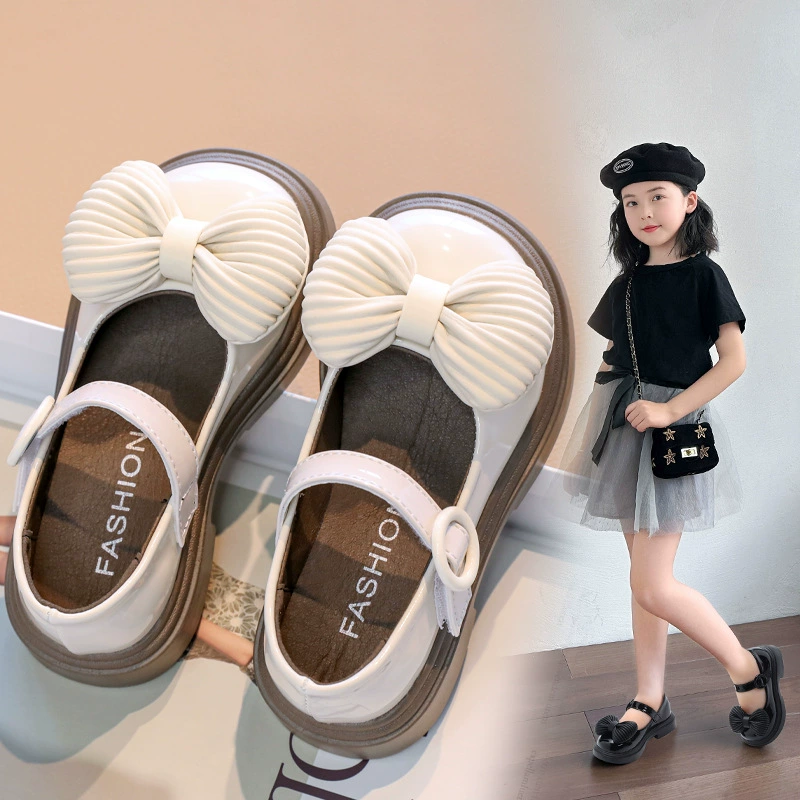 Новые детские кожаные туфли для девочек 2025 года, весенние универсальные туфли принцессы с бантом, модные туфли принцессы на мягкой подошве оптом