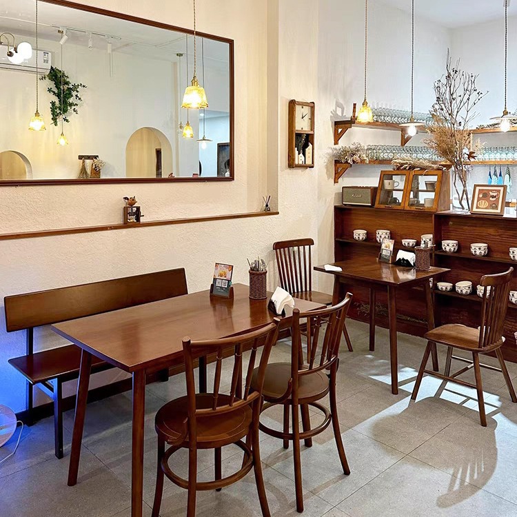 Nordic All Solid Wood Dining Table Walnut Color Oak Table and Chair Combination Household Rectangular Dining Table Cafe Vintage Dining Table