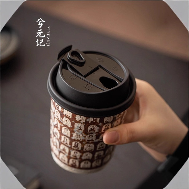 万佛鎏银咖啡杯复古家用陶瓷茶杯可乐杯带盖喝水杯子随身杯办公杯|undefined