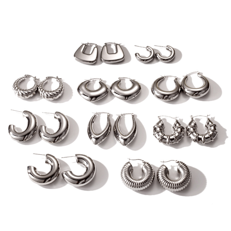 8g Weight 304 Stainless Steel Ear Needle Material Hoop Earrings, Ear Studs Classification 1 Pair Quantity Holiday, Outdoor, Daily Occasion 304 Stainless Steel Material C Shape, Round, Solid Color Pattern Women's Gender Plating Design Basic, Retro, Classic Style Style 1 Pair Basic Retro Classic Style C Shape Round Solid Color Plating 304 Stainless Steel Hoop Earrings Ear Studs 1