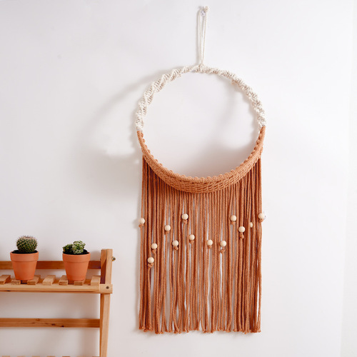 新款北欧手工编织盆栽网兜挂毯绿植置物架棉绳流苏墙面装饰壁挂