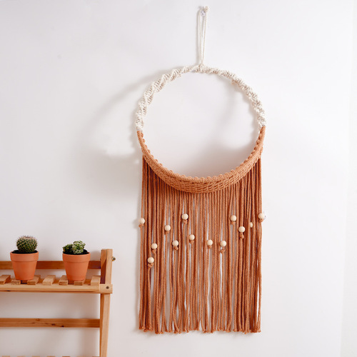 New Nordic hand-woven potted net pocket tapestry green plant rack cotton rope tassel wall decoration wall hanging