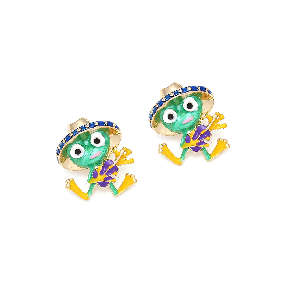 1 Pair Cartoon Style Frog Enamel Zinc Alloy Ear Studs display picture 5