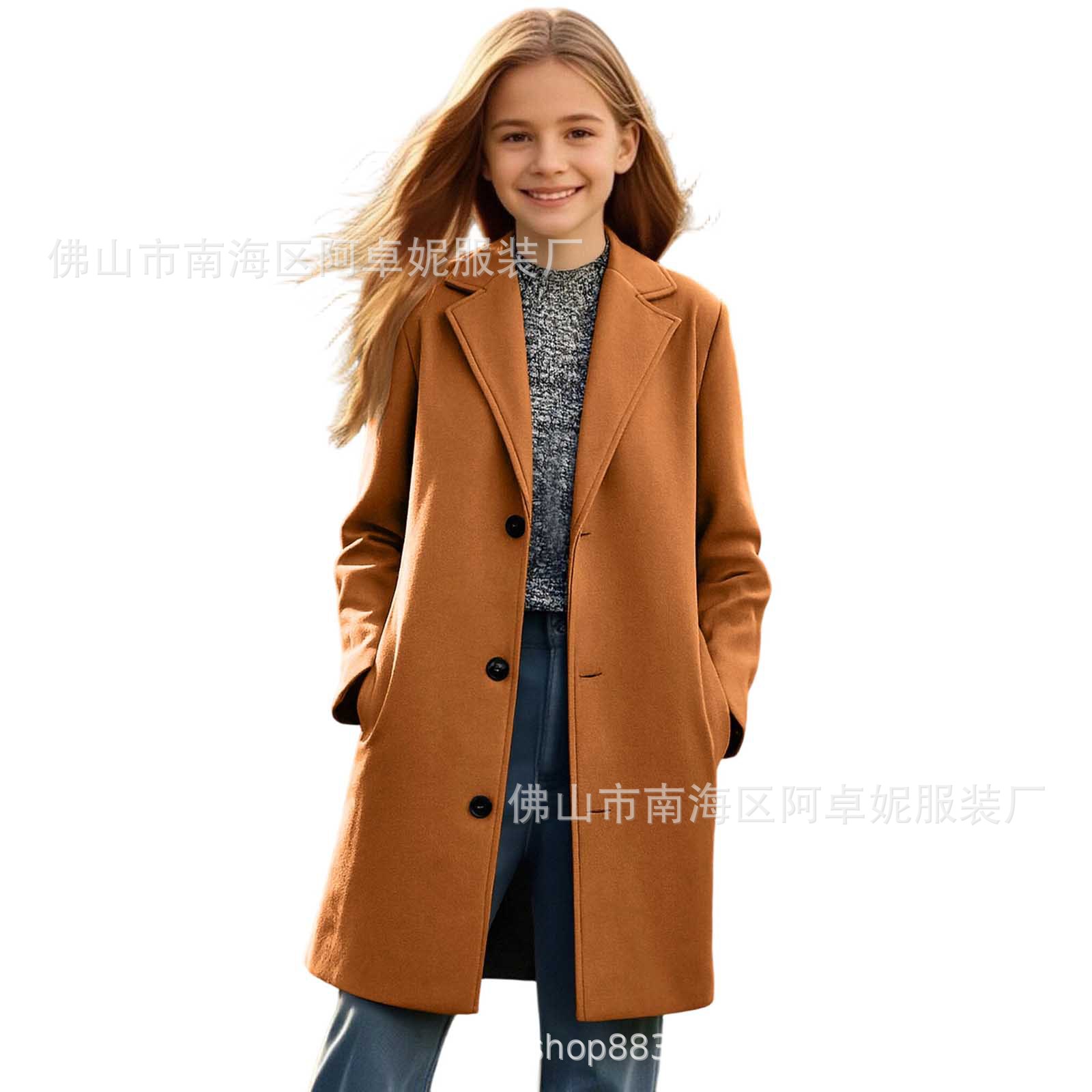 Cross-Border New Style Trench Coat for Girls, Mid-Length Trendy Fleece Jacket Coat
