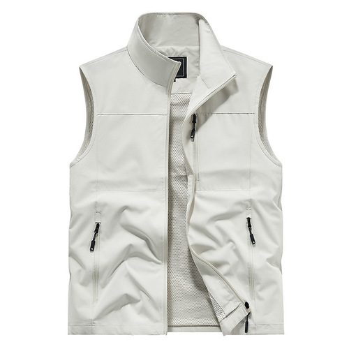 Jacket Spring and Autumn Breathable Fat MM Men's Multi-Pocket Outdoor Jacket Coat Blue Middle-Aged and Elderly Shoulder Harness Men