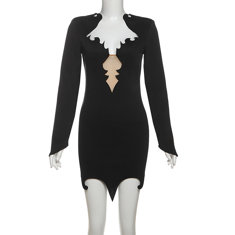 Winter Women Clothing Design Deep V Plunge Sexy Slim Hip Long Sleeve Dress